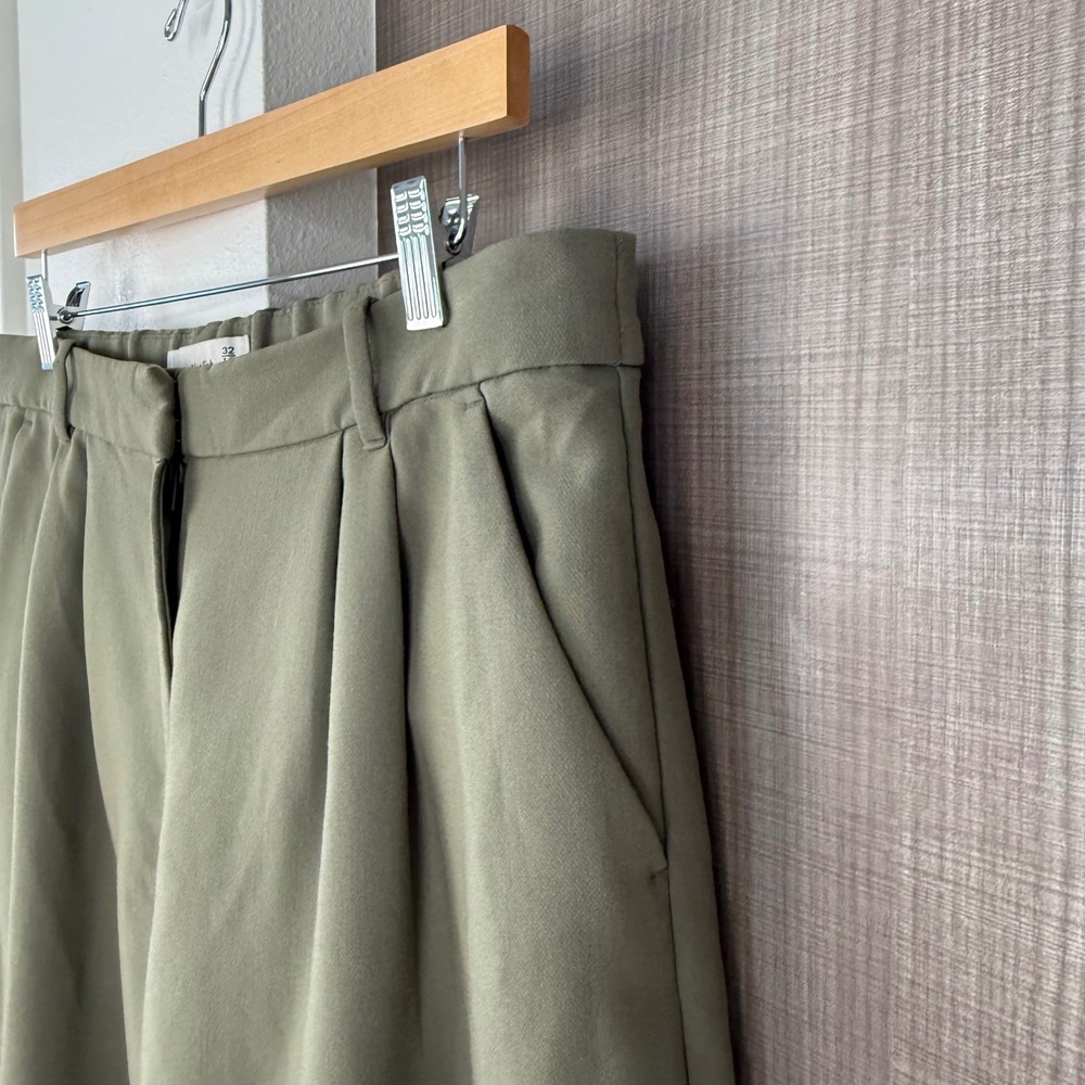 Abercrombie & Fitch Olive Green Sloane Tailored Wide Leg Trouser Pants Long - Picture 6 of 12